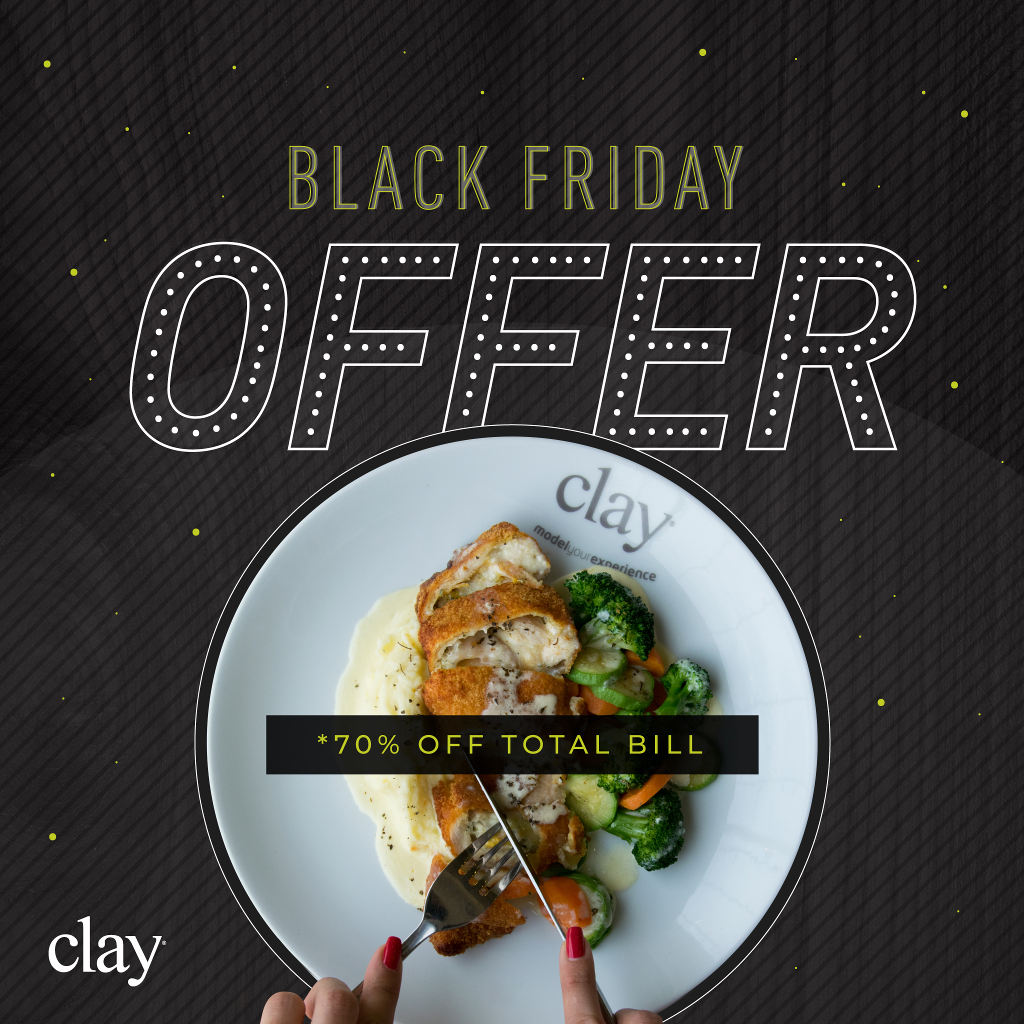Visual of Clay restaurant's black friday 2018 offer for November 23